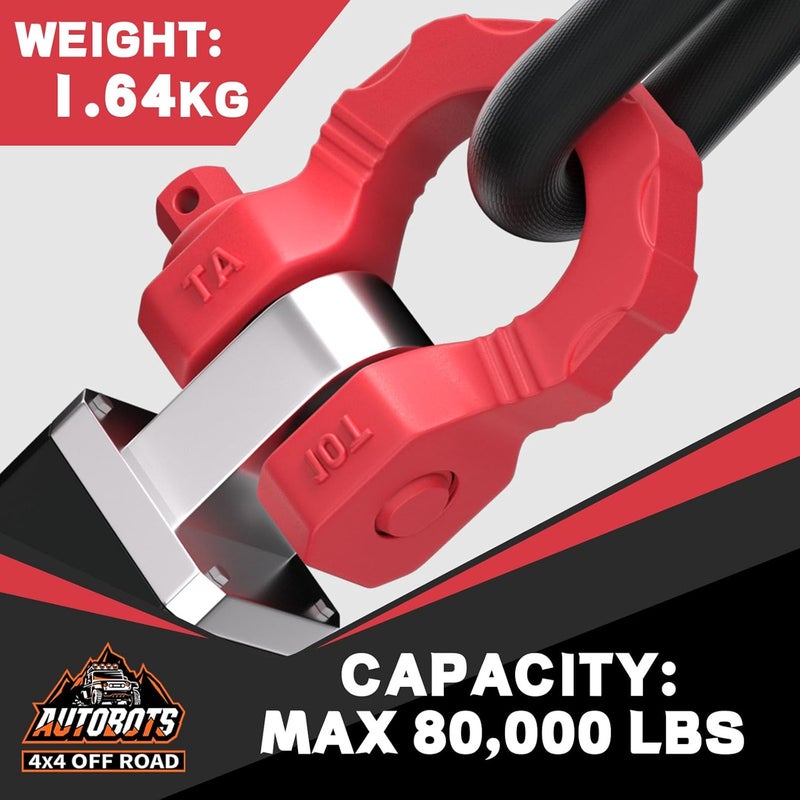 AUTOBOTS D Ring Shackles 80,000 Lbs Break Strength Heavy Duty 3/4” Clevis Shackle with 7/8 Pin for Tow Strap, Winch, Off-Road Recovery Towing Shackles (2 Pack) Red - Image 2
